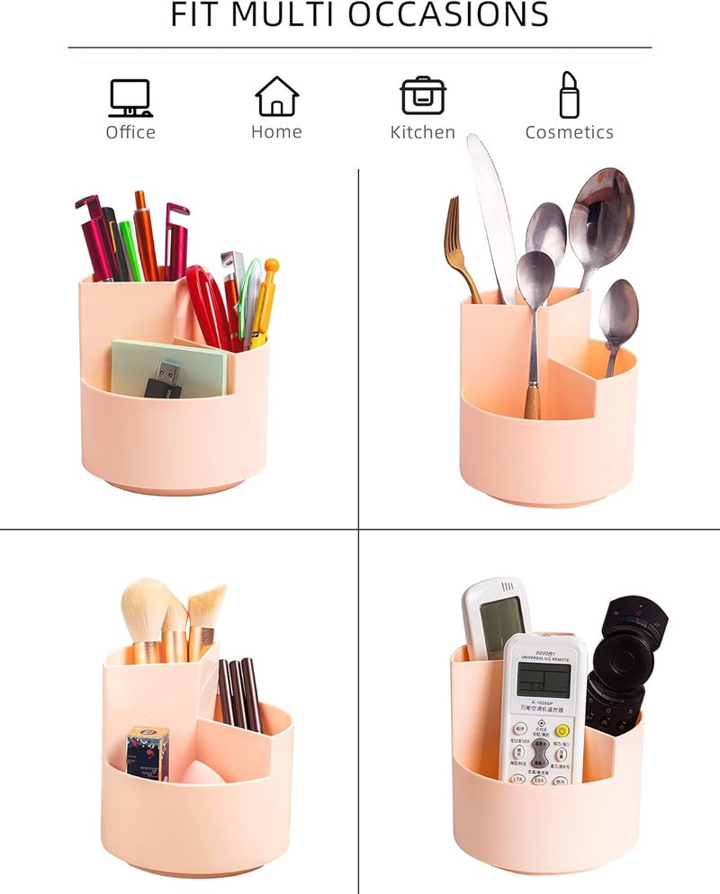 EDENMS Desk Pencil Pen Holder, 3 Slots 360-Degree Spinning Organizers, Desktop Storage Stationery Supplies, Cute Cup Pot for Office, School, Art Supply, Kids - Pink - Image 5